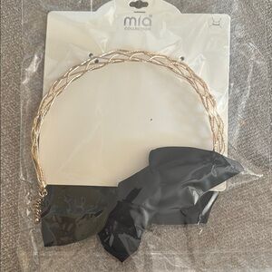 Mia Collection Gold Black Chunky Bow Ribbon Tie Choker Necklace